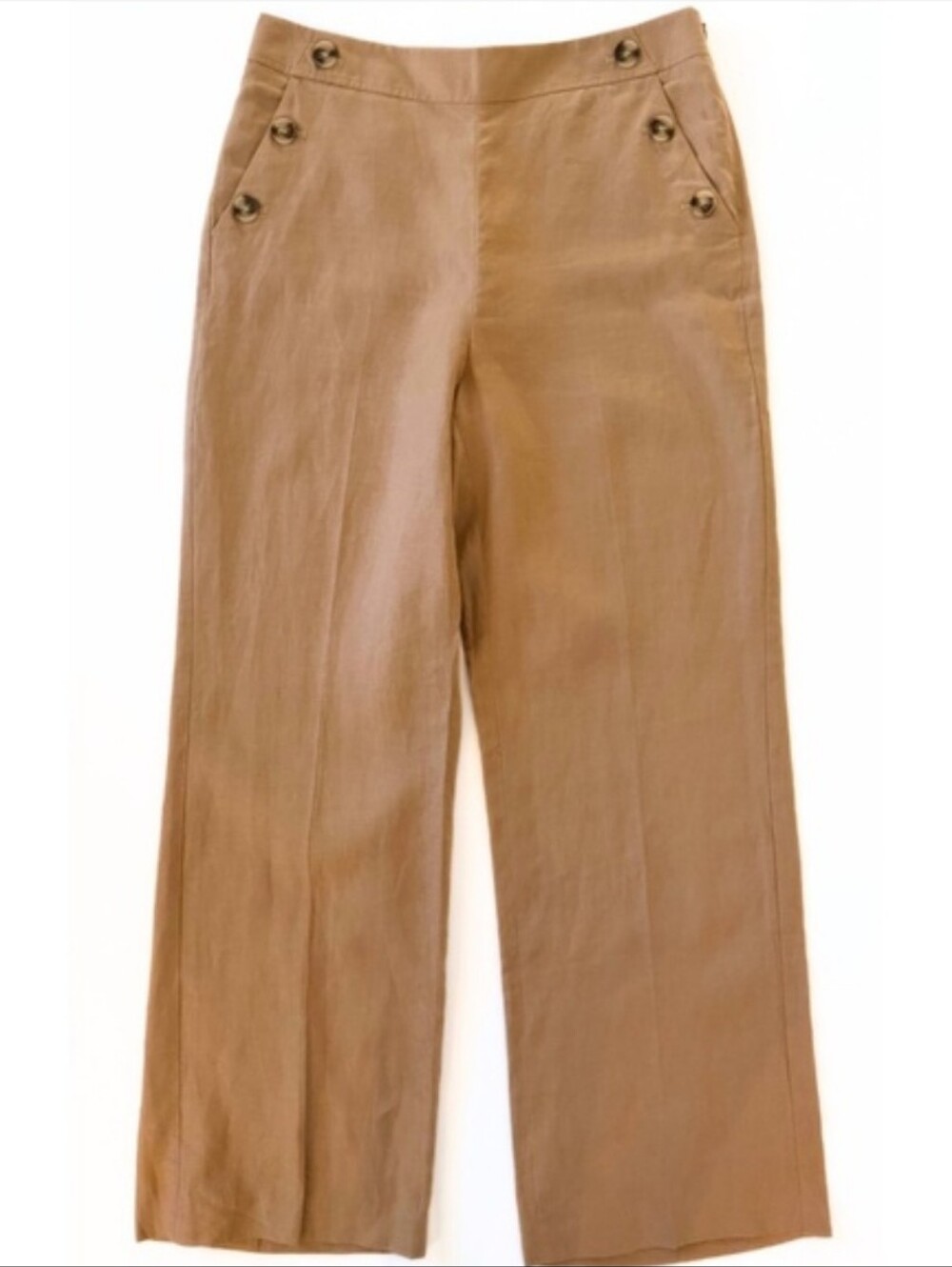 NEW‎ Talbots High-Waist Wide Leg Linen Pants Sailor Buttons Beige 12 Lagenlook